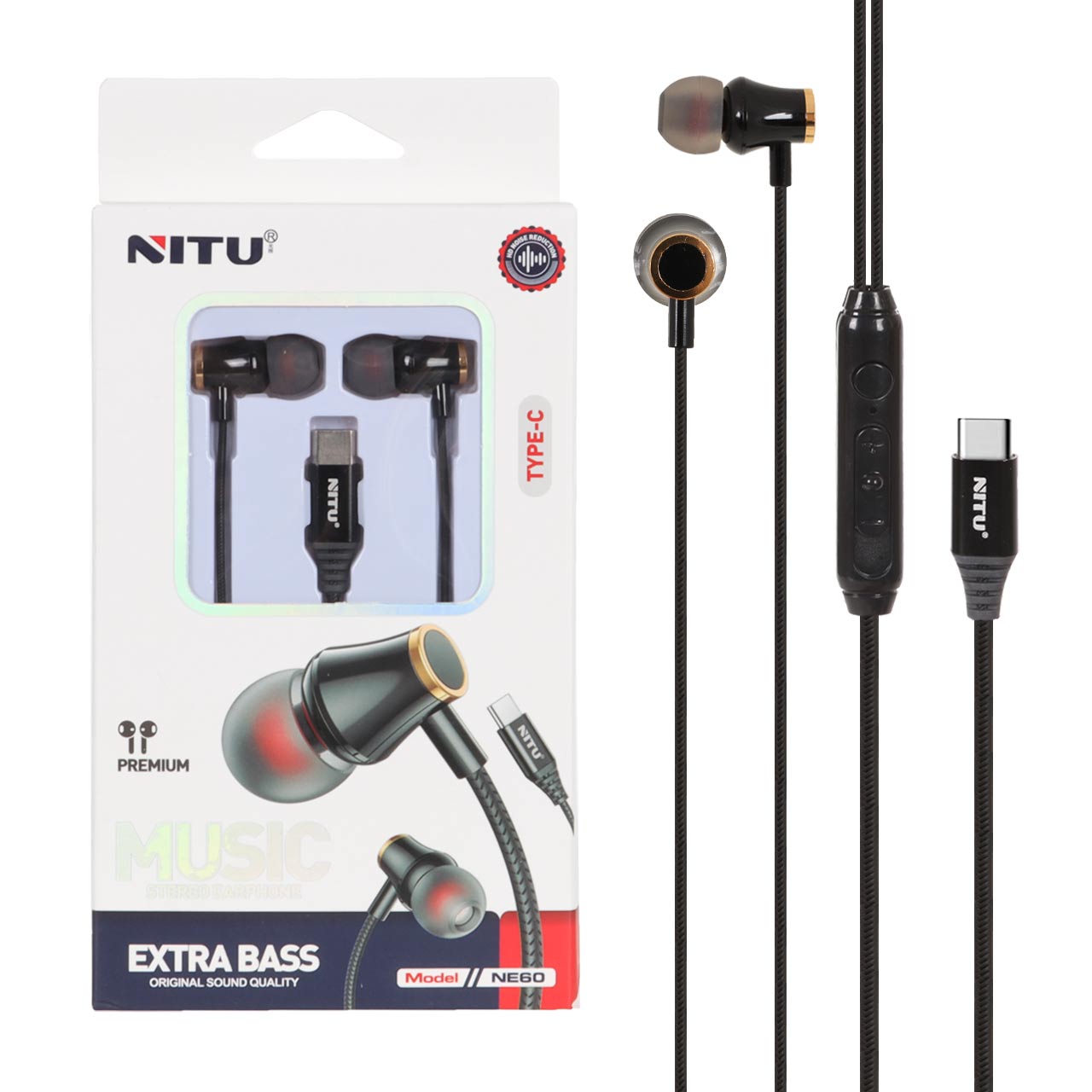 هندزفری با سیم با پورت Nitu Type-C مدل NE60 - مشکی