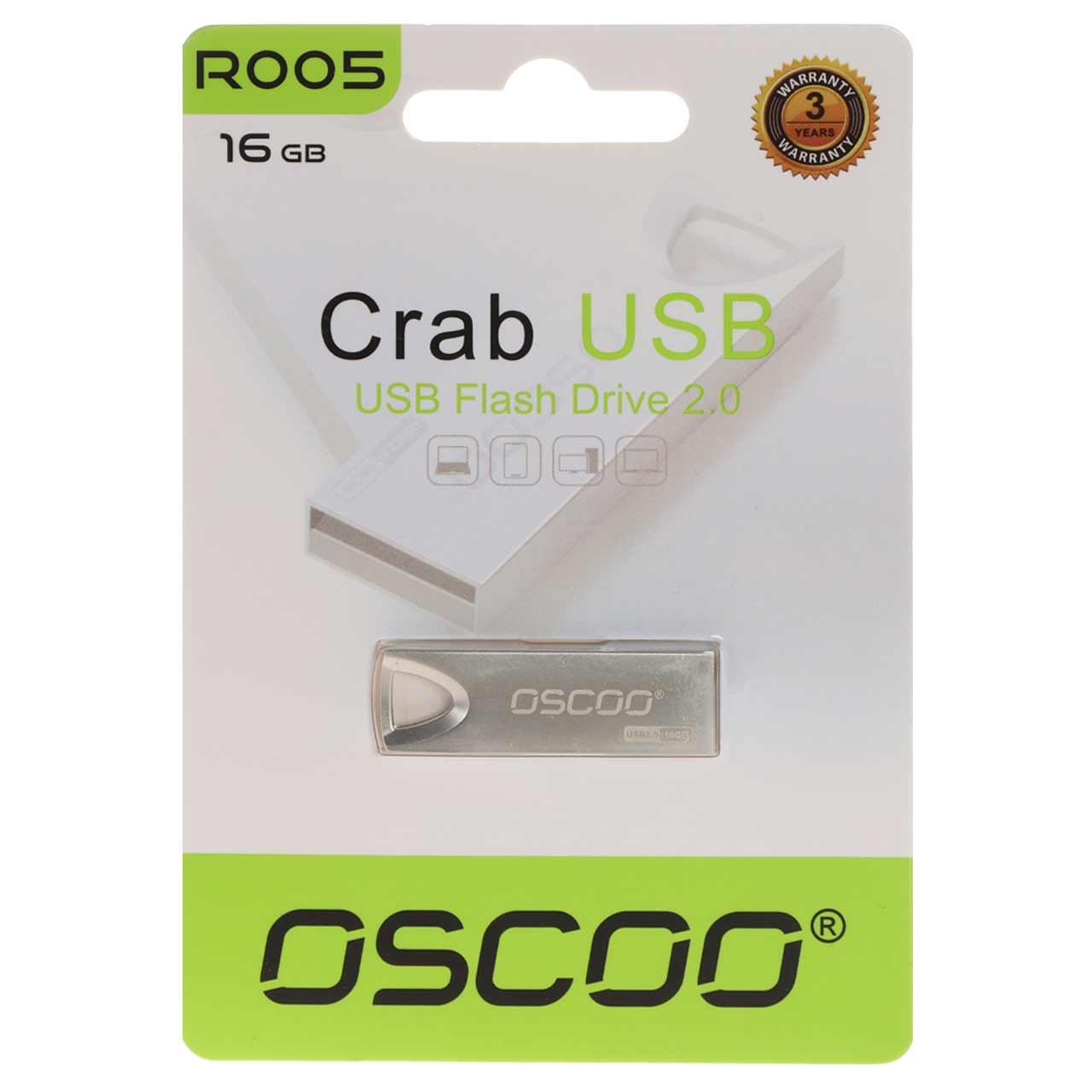 OSCOO R005 Crab USB2.0 Flash Memory - 16GB (گارانتی سورین) نقره ای