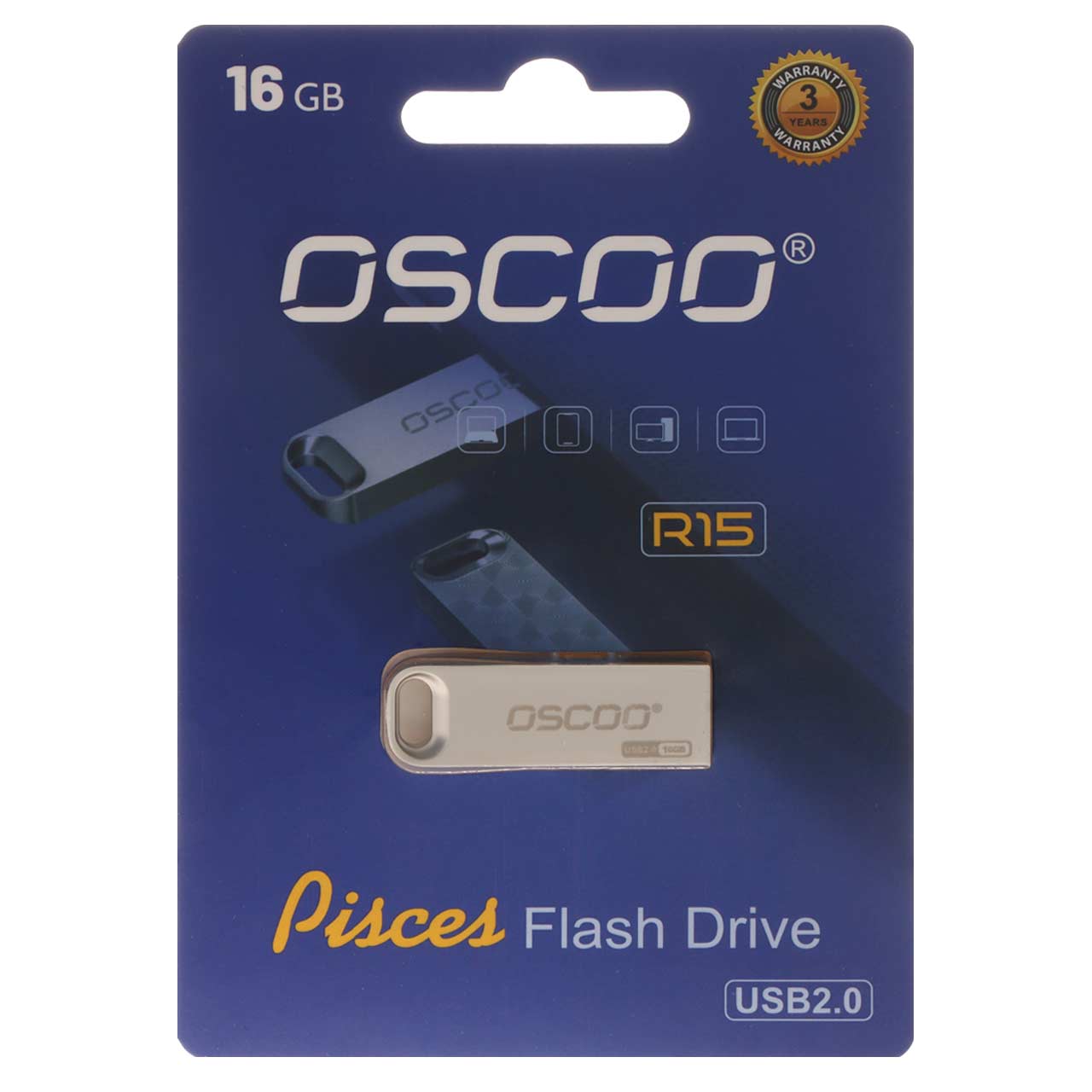 OSCOO R15 Pisces USB2.0 Flash Memory - 16GB (گارانتی سورین) نقره ای
