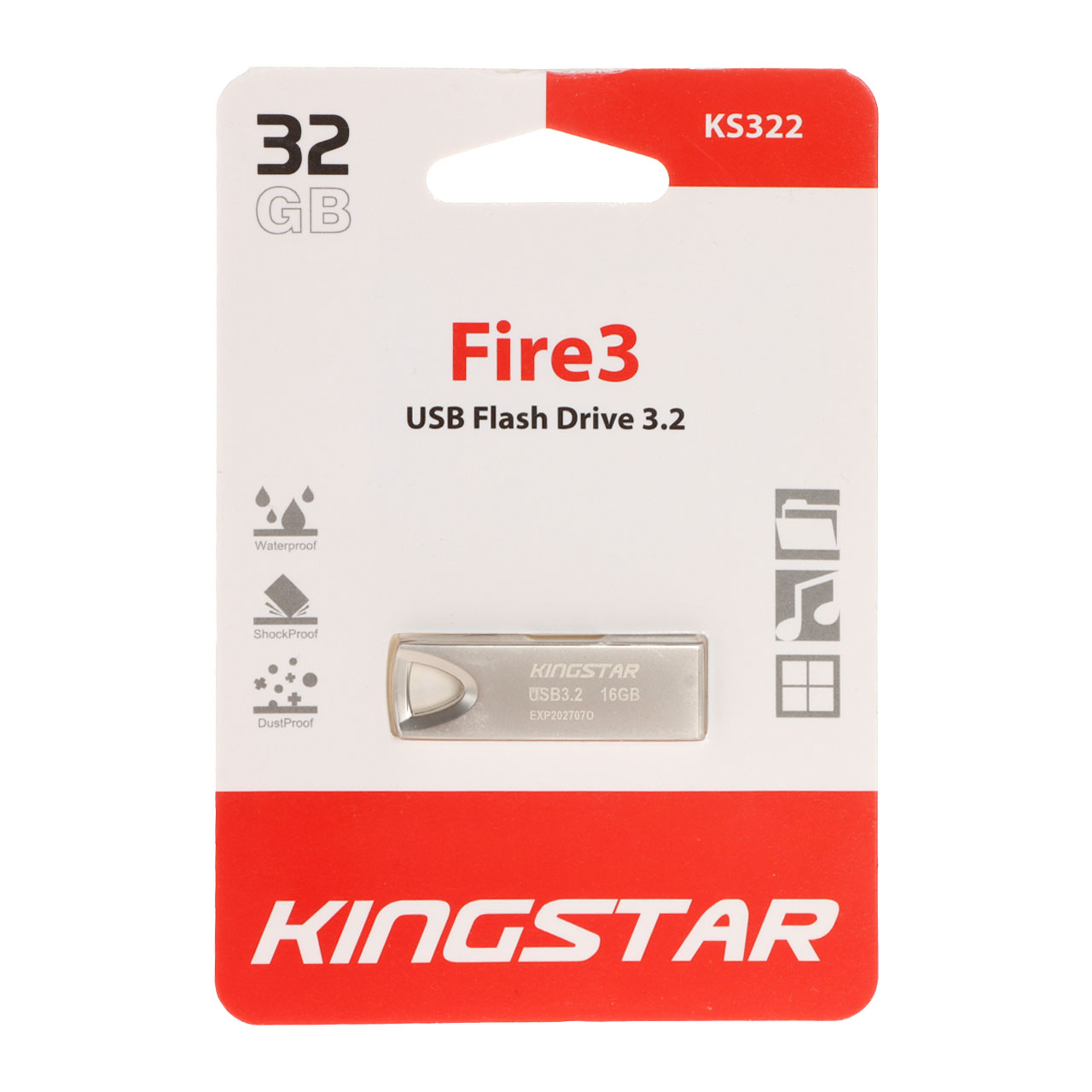 KingStar Fire3 KS322 USB3.2 Flash Memory-32GB (گارانتی متین) نقره ای
