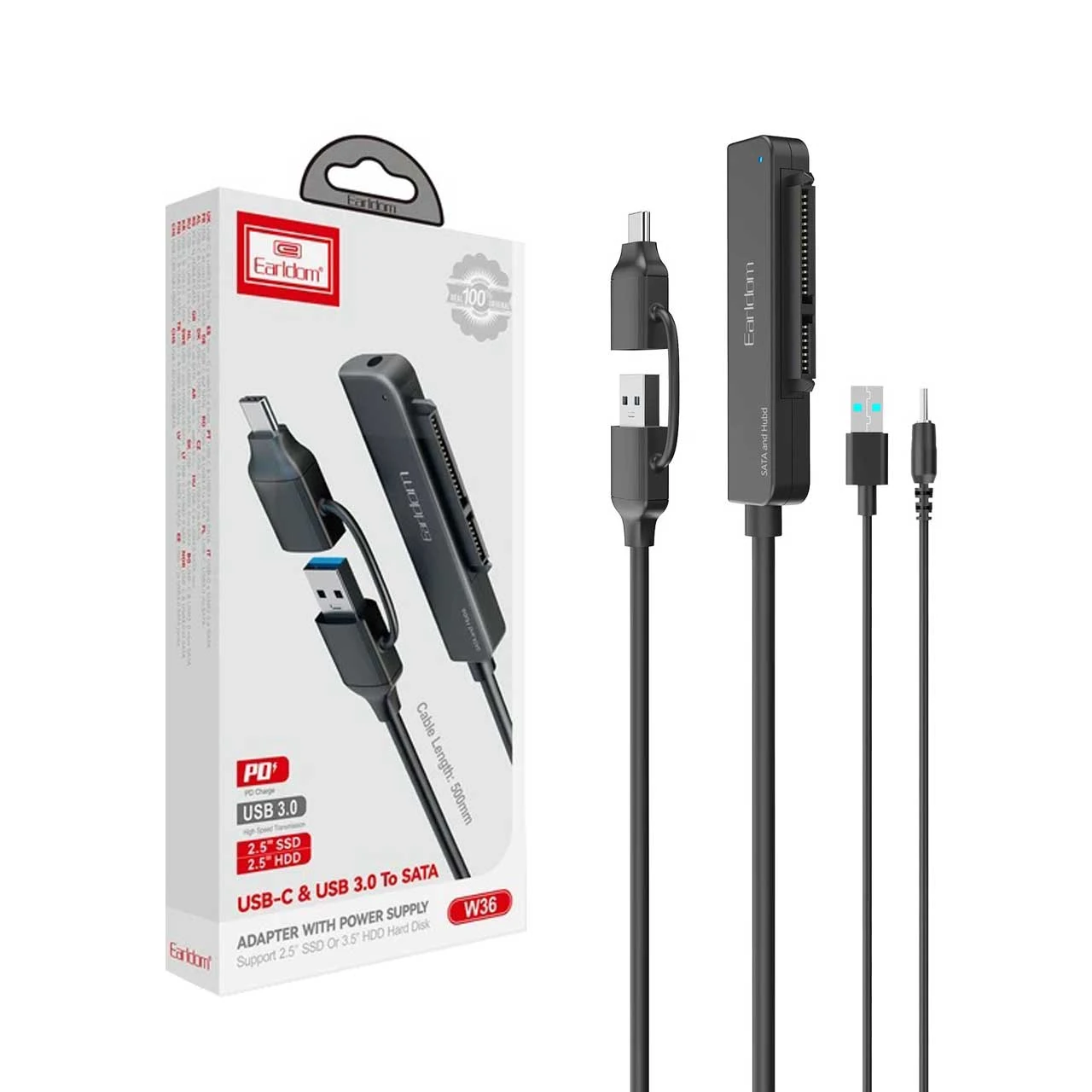 تبدیل هارد Earldom USB 3.0 & Type-C To Sata مدل ET-W36 - مشکی