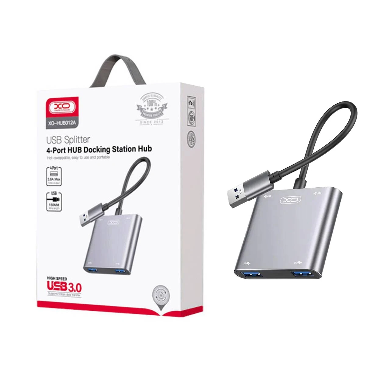 هاب 4 پورت XO USB3.0 مدل XO-HUB012A - نقره ای