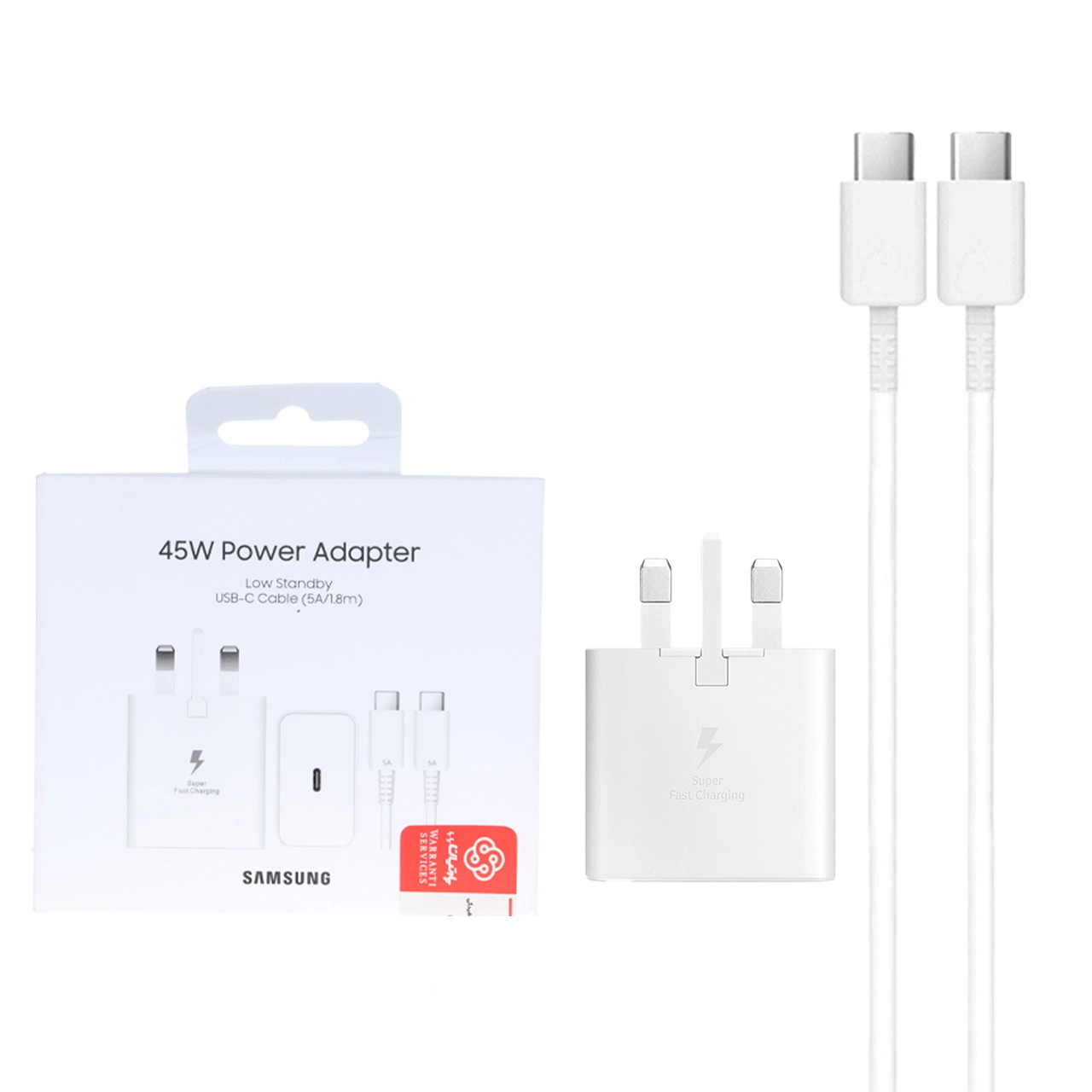 شارژر دیواری PD و فست تک پورت Samsung مدل EP-T4511 45W به همراه کابل شارژ Type-C To Type-C- سفید (گارانتی پارتیان پایا)