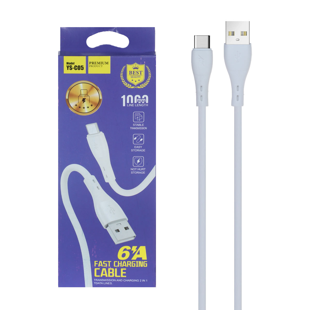 کابل شارژ فست Type-C مدل YS-C05 - سفید - DST (گارانتی شش ماهه)