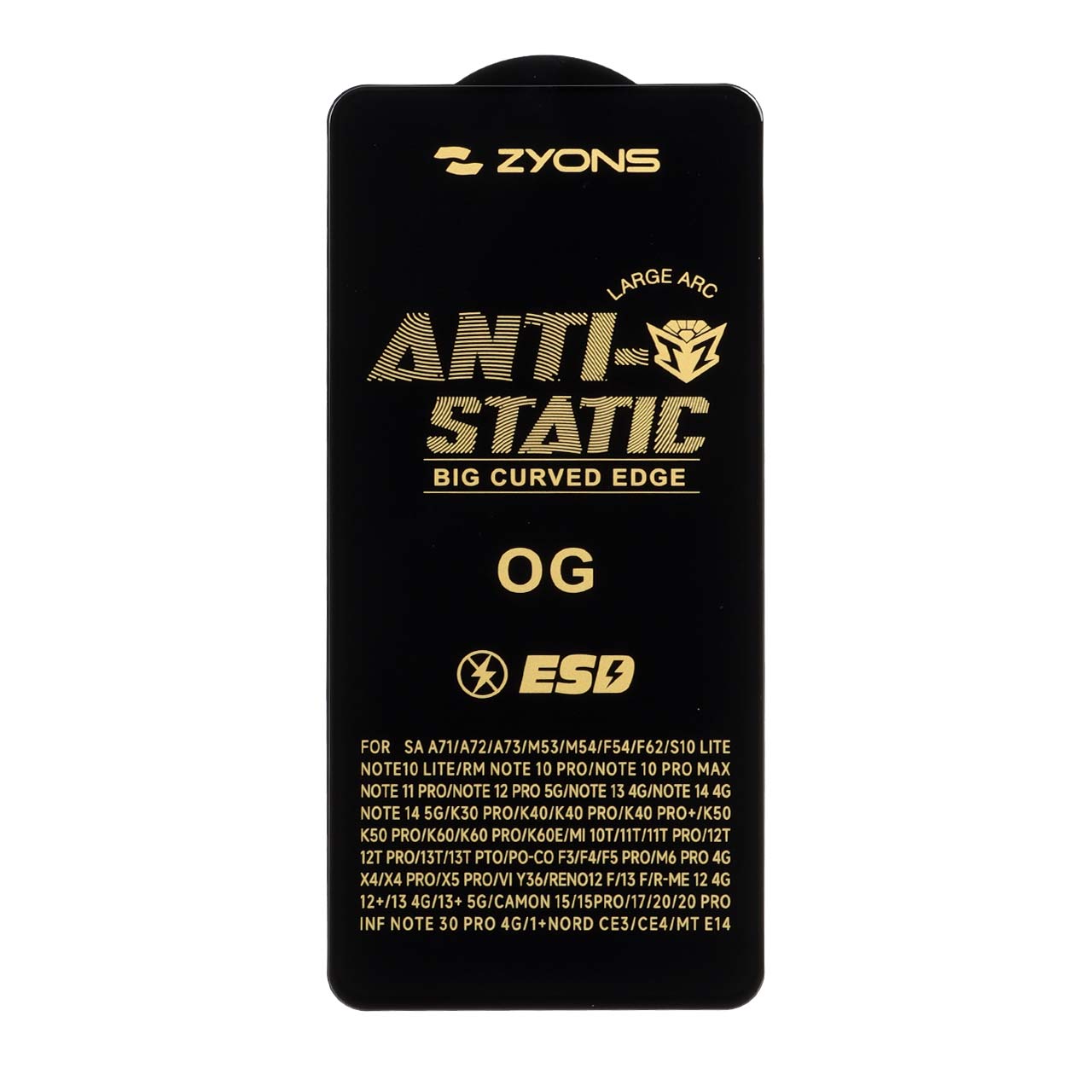 محافظ صفحه نمایش شیشه ای Full Cover ESD Anti Static - Zyons OG مدل Samsung Galaxy A71 / A72 / A73 / M51 / M52 / M53 / M54 / M62 / Note 12 Pro 5G / Note 12 Pro Plus / Poco X5 Pro / Poco F5