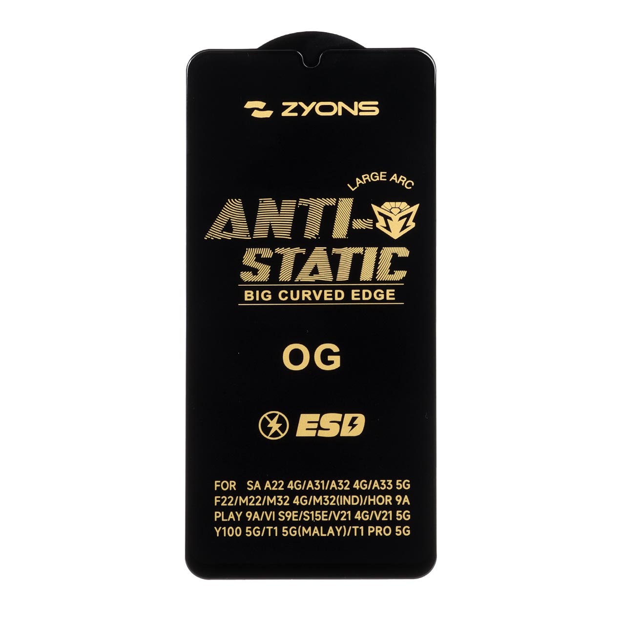 محافظ صفحه نمایش شیشه ای Full Cover ESD Anti Static - Zyons OG مدل Samsung Galaxy A31 / A32 4G / A33 5G / A22 4G / F22 4G / M22 / M32 4G