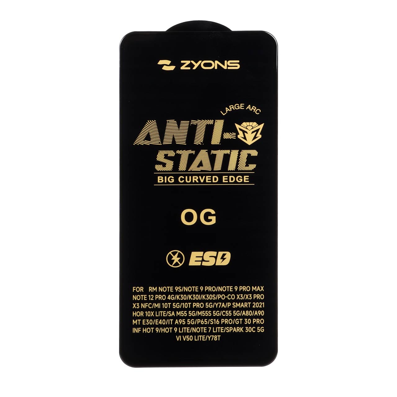 محافظ صفحه نمایش شیشه ای Full Cover ESD Anti Static - Zyons OG مدل Xiaomi Poco X3 / Poco X3 Pro / Redmi Note 9S / Redmi Note 9 Pro / Redmi Note 9 Pro Max / Poco F5 Pro / Mi 12T / Mi 12T Pro / Mi 11T / Mi 11T Pro / Mi 10T / Mi 10T Pro