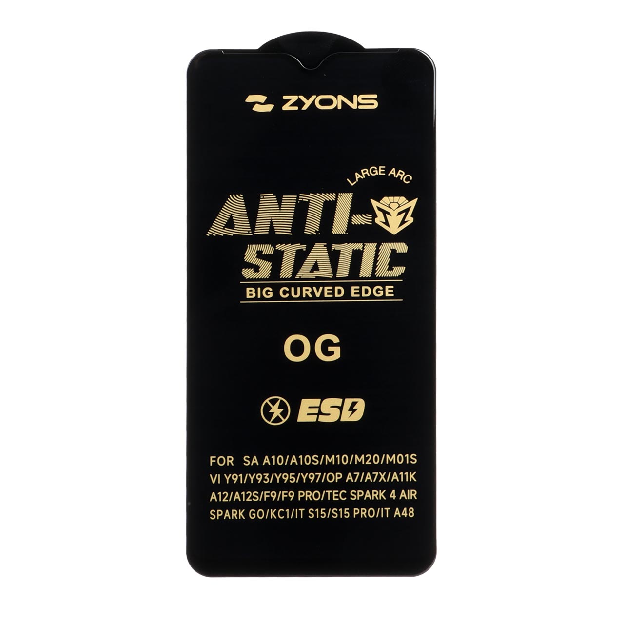 محافظ صفحه نمایش شیشه ای Full Cover ESD Anti Static - Zyons OG مدل Samsung Galaxy A10 / A10s / M10 / M20 / M01s