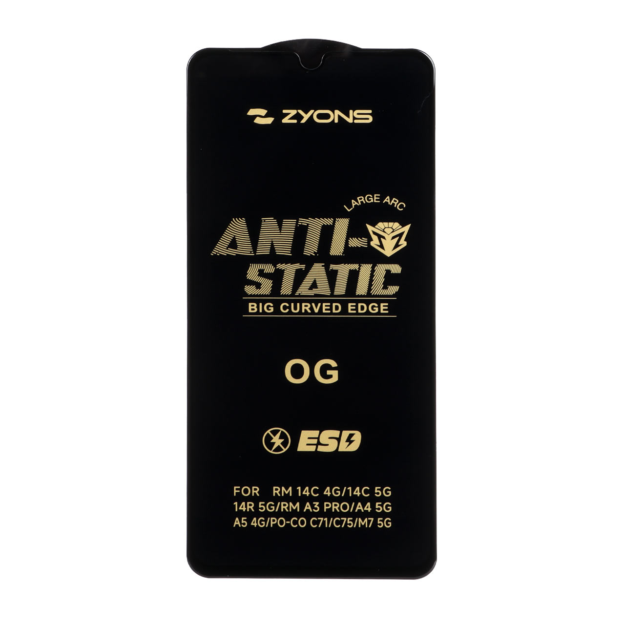 محافظ صفحه نمایش شیشه ای Full Cover ESD Anti Static - Zyons OG مدل Xiaomi Redmi 14C / Poco C75 / Poco C71 / Redmi A5 / Redmi A3 Pro / Redmi A4