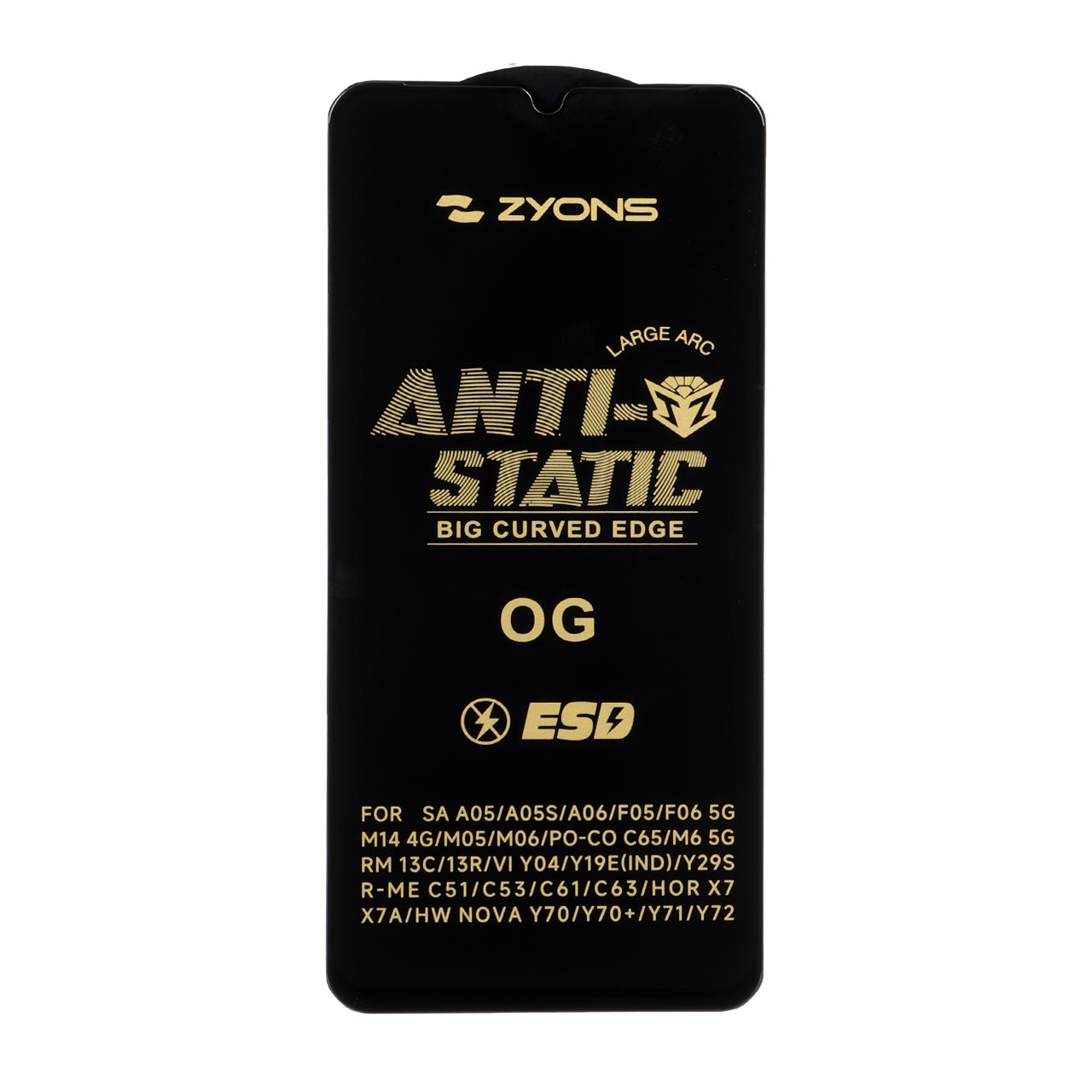 محافظ صفحه نمایش شیشه ای Full Cover ESD Anti Static - Zyons OG مدل Samsung Galaxy A07 / A06 / A05s / Realme C51 / Realme C53 / Narzo N53