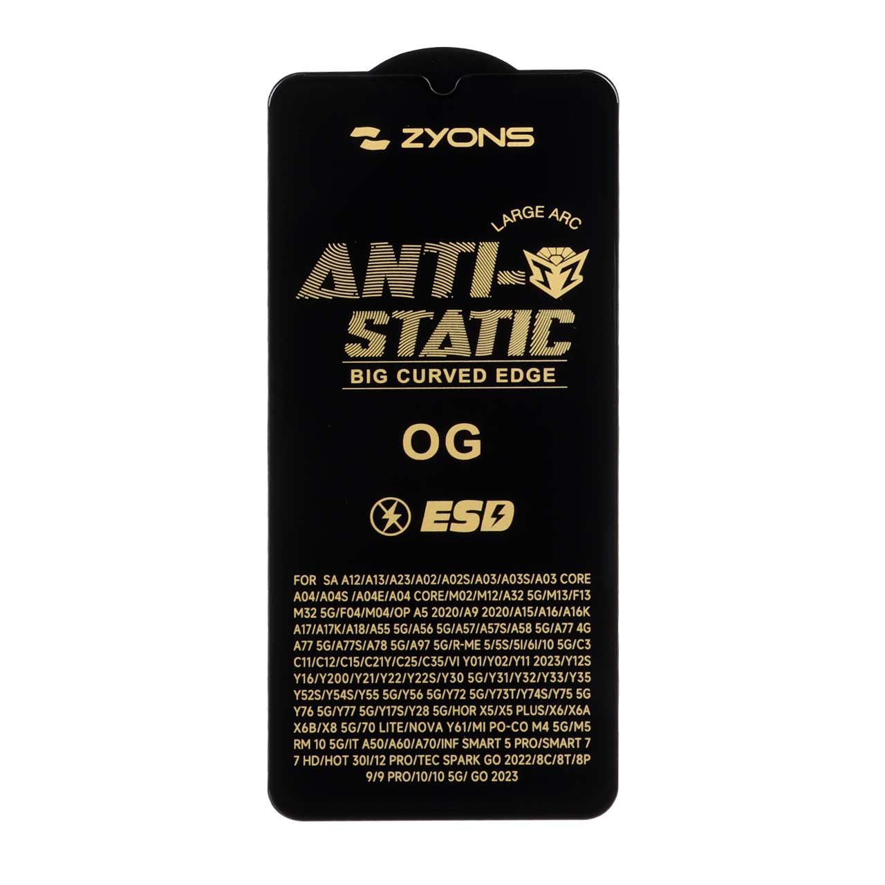 محافظ صفحه نمایش شیشه ای Full Cover ESD Anti Static - Zyons OG مدل Samsung Galaxy A12 / A02 / A02S / A03 / A03S / A03 Core / A04 / A04S / A04E / A13 / A23 / A32 5G / M02 / M04 / M12 / M13 / M23 / M33 /F13 / A1 Plus / A2 Plus / M4 / M5 / C30 / C30S