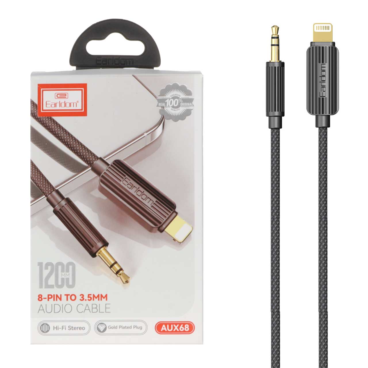 کابل 1.2 متری Earldom Lightning To Aux مدل AUX68 - مشکی (پک ضعیف)