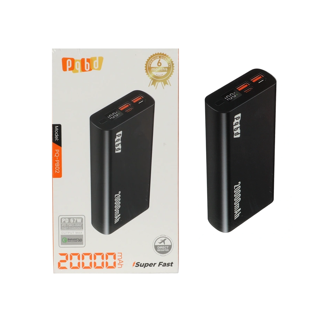 پاوربانک PD و فست شارژ pqbd 20000mAh مدل PQ-PB02 67W - مشکی