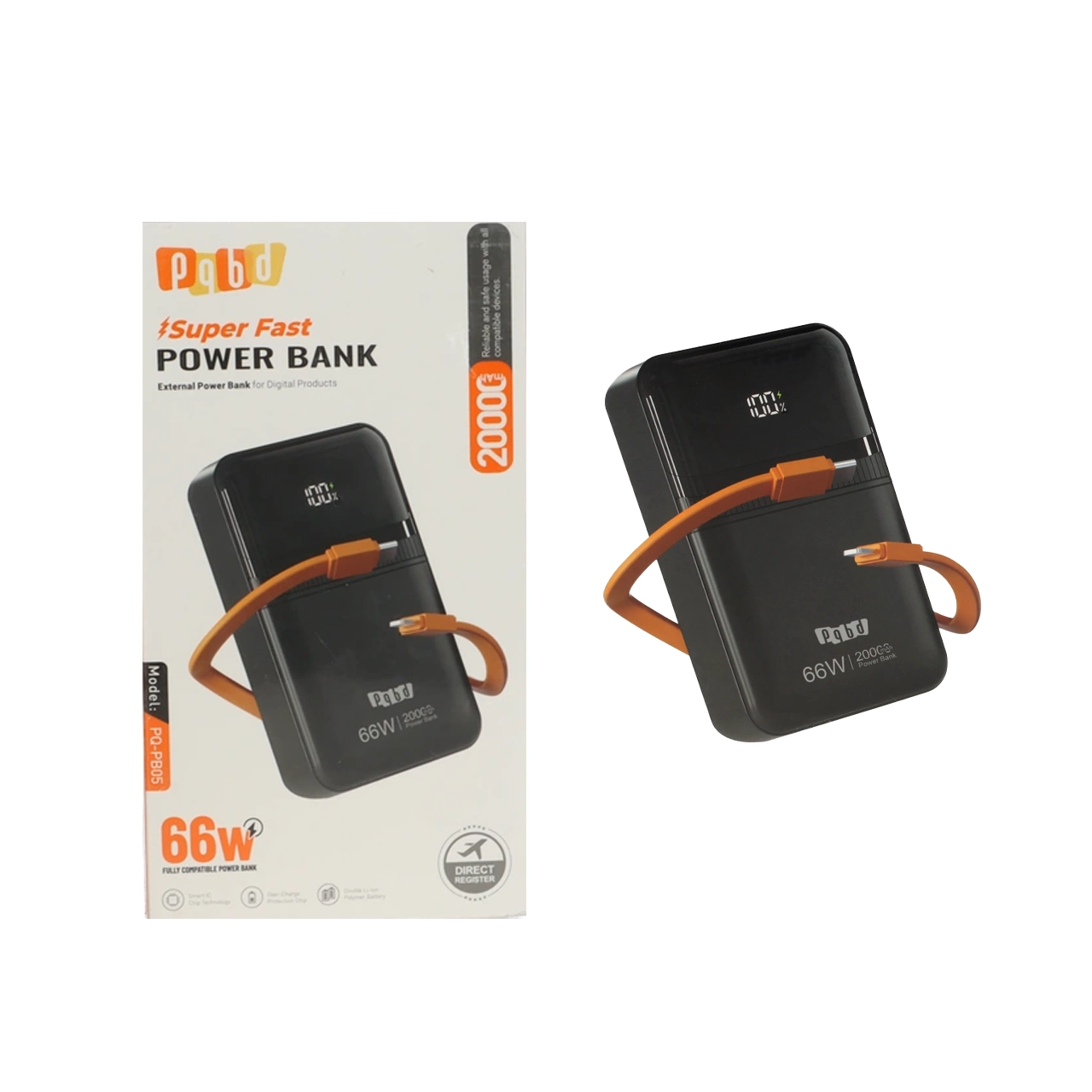 پاوربانک PD و فست شارژ pqbd 20000mAh مدل PQ-PB05 66W - مشکی