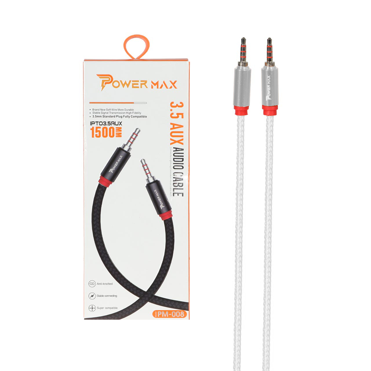 کابل 1.5 متری Power Max Aux مدل PM-008 - سفید