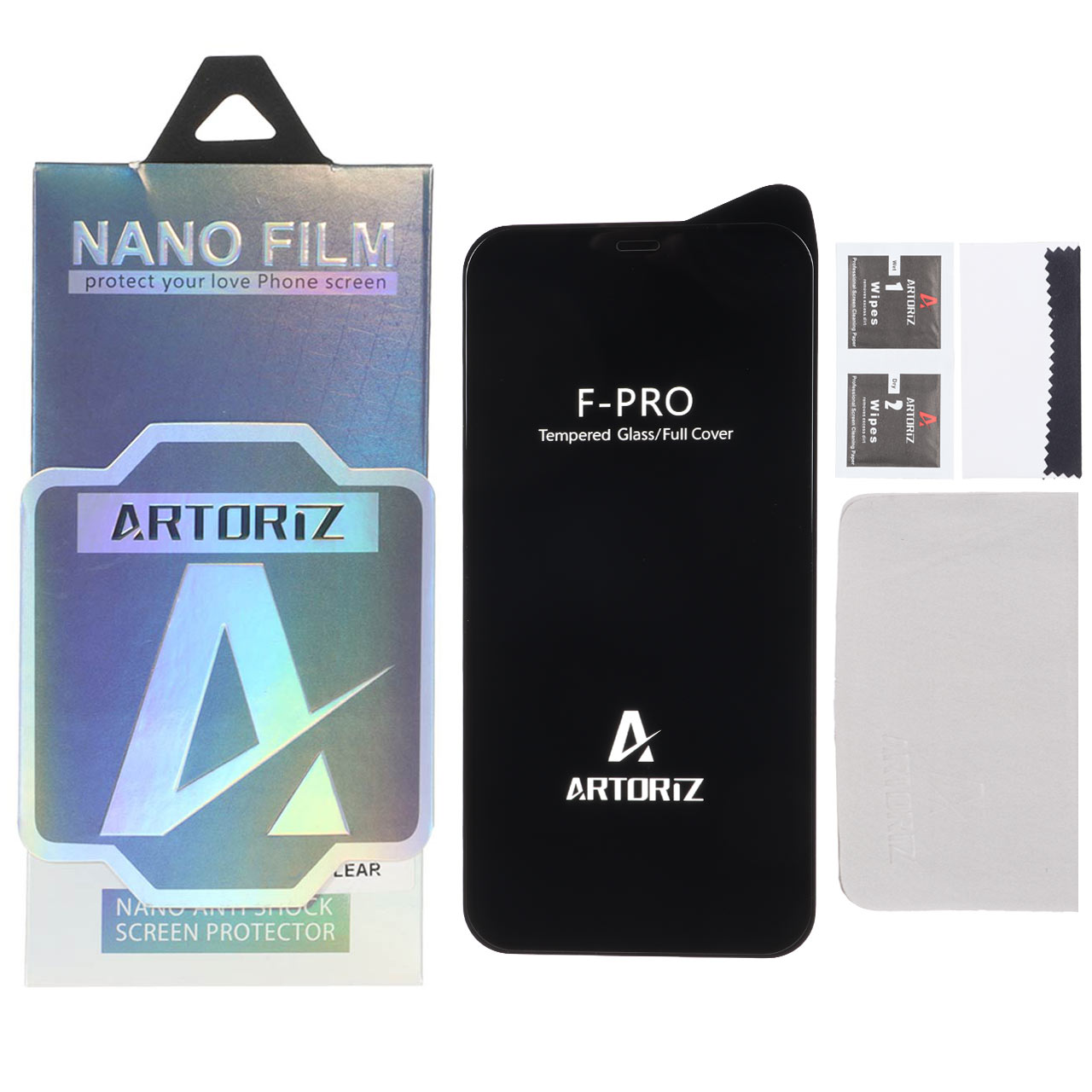 محافظ صفحه نمایش شیشه ای اورجینال Full Cover Artoriz مدل Apple iPhone 12 / iPhone 12 Pro (پک دار)
