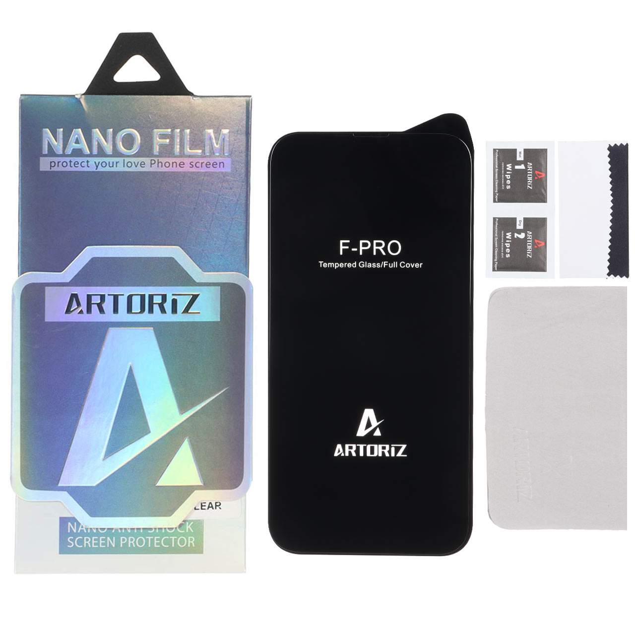 محافظ صفحه نمایش شیشه ای اورجینال Full Cover Artoriz مدل Apple iPhone 13 / iPhone 13 Pro / iPhone 14 / 16e (پک دار)