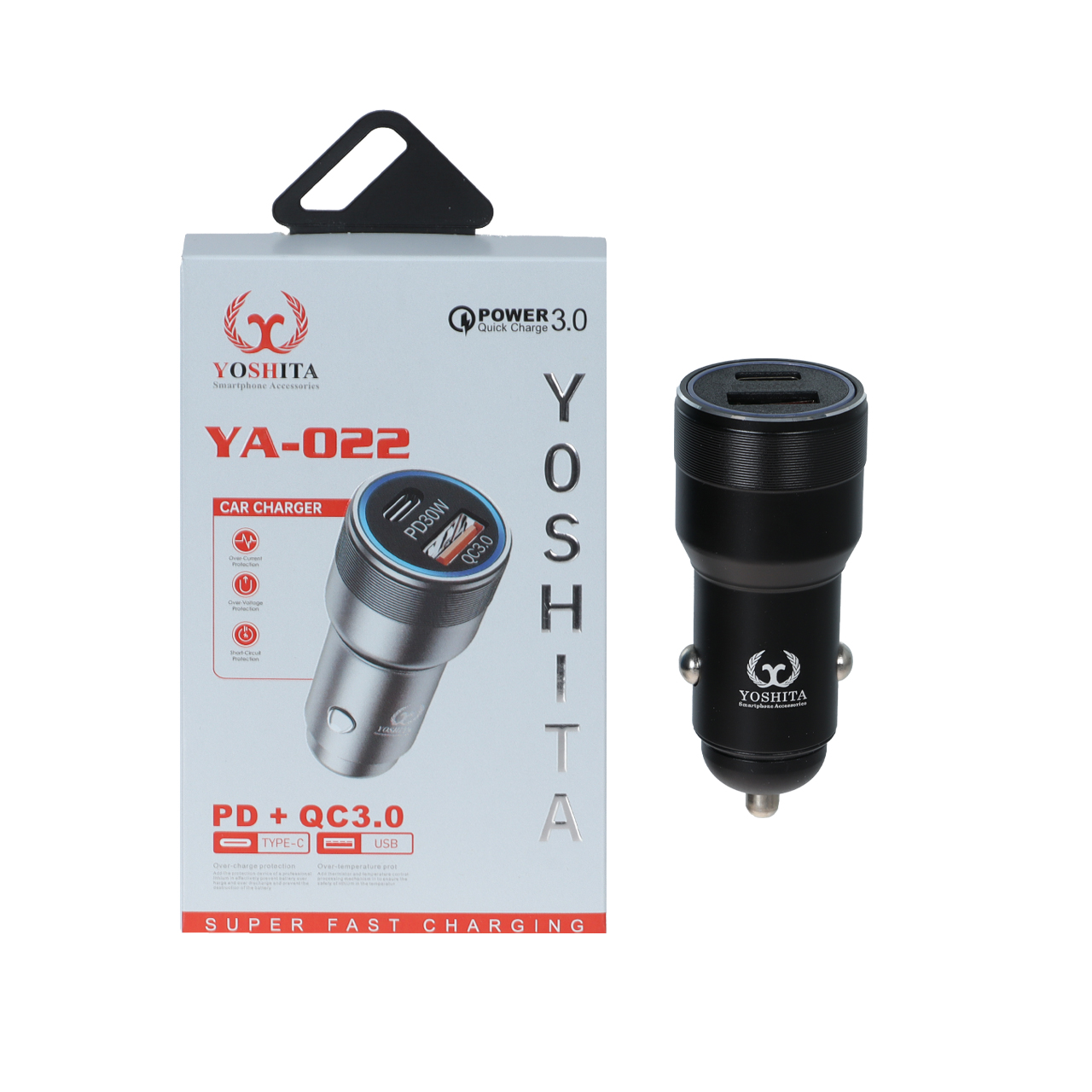 شارژر فندکی PD و فست دو پورت Yoshita مدل YA-022 - مشکی - MMS (گارانتی شش ماهه YA)