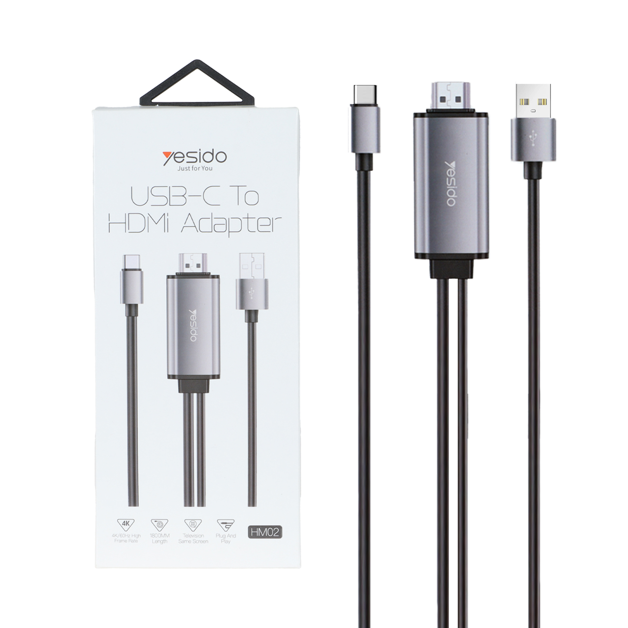 کابل Yesido Type-C To HDMI مدل HM02 - مشکی (گارانتی 18 ماه تعویض نیکان همراه)
