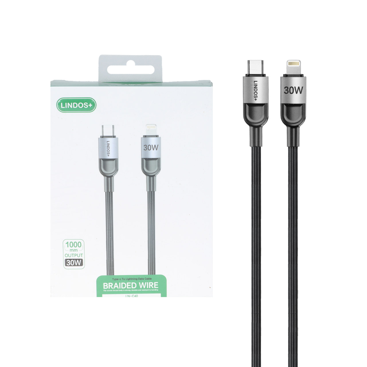 کابل شارژ فست Lindos+ Type-C To Lightning مدل LN-C40 30W - مشکی