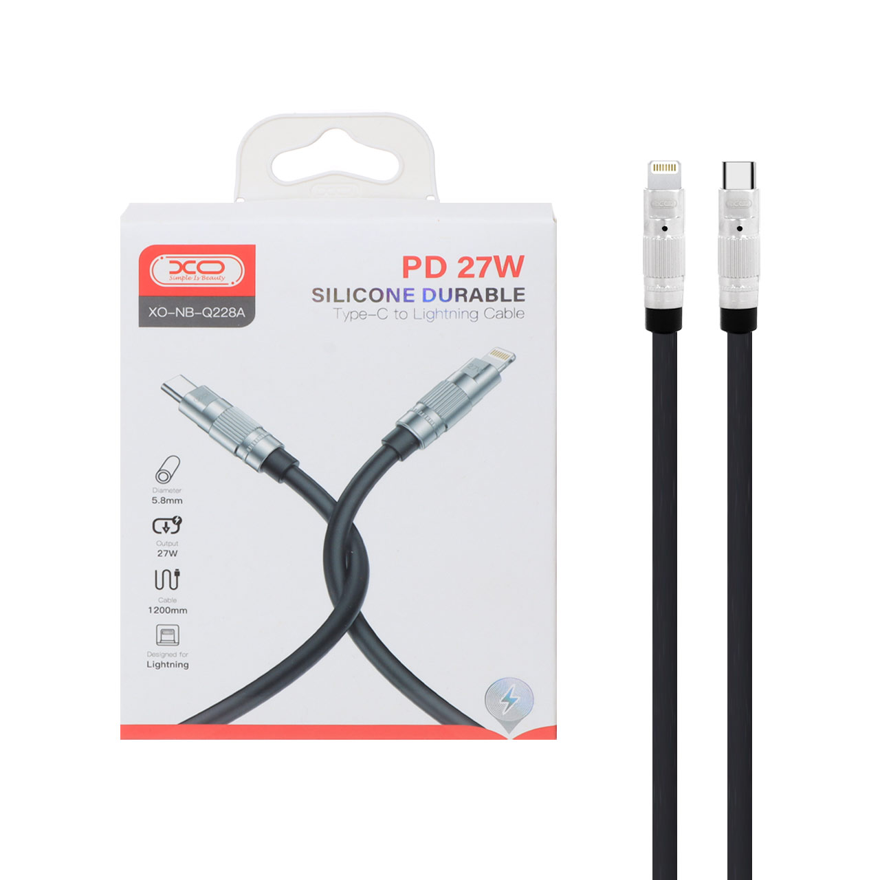 کابل شارژ 1.2 متری PD و فست XO Type-C to Lightning مدل NB-Q228A - مشکی